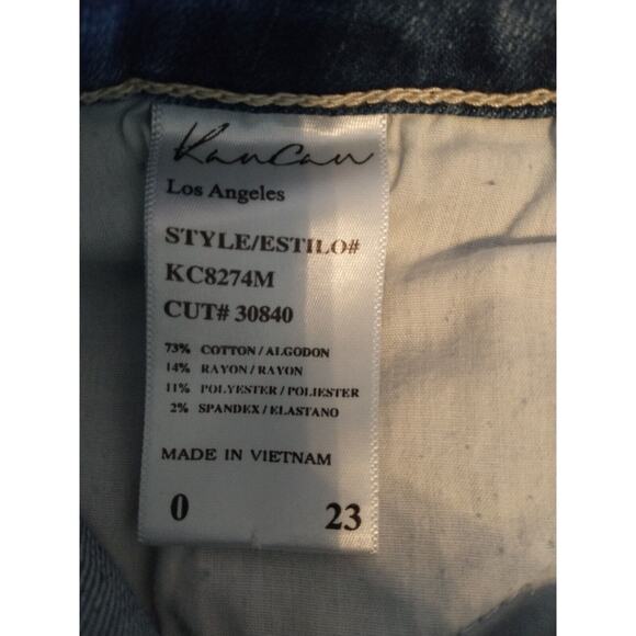 Kancan Women's "Cassandra" Mid Rise Super Skinny Frayed Distressed Sz 23 Raw Hem - Picture 3 of 13